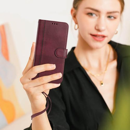 for Galaxy A17 5G Phone Case Wallet and Wrist Strap (Red) | Card Holder Slots, PU Leather, Flip Cover, Magnetic Closure, Kickstand, Folio Protective, for Samsung A17 Case - color: Wine Red