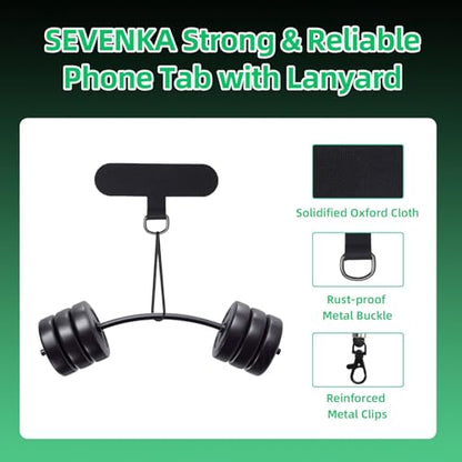 SEVENKA 2 Adjustable Phone Lanyards, Universal Crossbody Neck Straps & 2 Wrist Straps & 4 Phone Tether Tab, Hands-Free, Secure, Stylish Multifunctional Phone Straps for Full Cases - color: Black