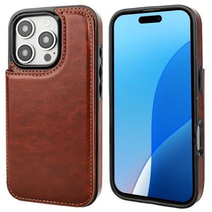 ONETOP for iPhone 16 Pro Wallet Case with Credit Card Holder,Brown | Kickstand,ID/Cash Holder,Case Wallet with Card Slots,Double Magnetic Clasp,Durable PU Leather Shockproof Cover for Women Men - color: Brown