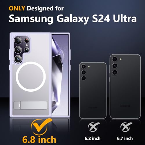 SPIDERCASE for Samsung Galaxy S24 Ultra Case, with Invisible Kickstand, Magnetic Case [2 pcs Tempered Glass Screen Protectors] Shockproof Slim Case,Light Purple - color: Light Purple