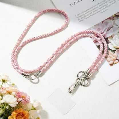 WOZEAH Crystal Cell Phone Lanyard Crossbody Strap for Women, Beaded Phone Strap for Cellphone Case with Tether Tab - color: Pink Crystal