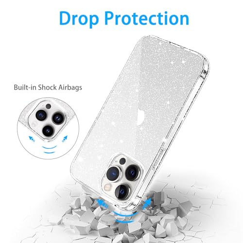 JJGoo Compatible with iPhone 14 Pro Case, Bling Sparkle Soft TPU Anti-Scratch Shockproof Protective Phone Bumper, Women Girls Cute Slim Sparkly Phone Case for iPhone 14 Pro, Clear Glitter - color: Clear Glitter