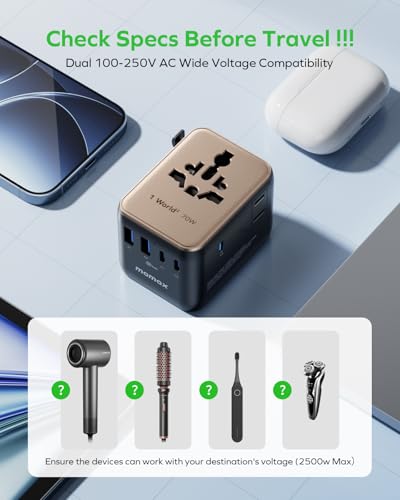 MOMAX 70W Universal Travel Adapter 7-in-1 GaN International Power Adapter - color: Desert Gold, size: 70W
