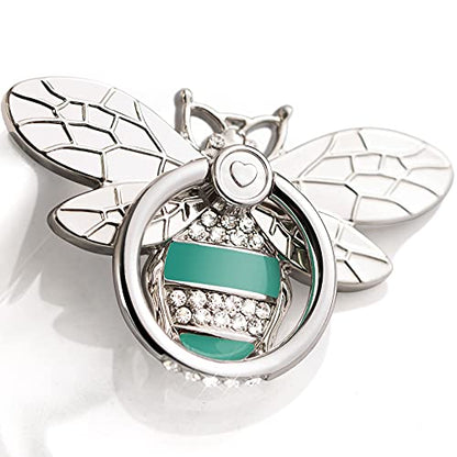 Allengel Bee Phone Ring Holder Finger Kickstand with Crystal, Cute Phone Ring Grip Holder for iPhone or Smartphone Cases, Silver Turquoise - color: silver