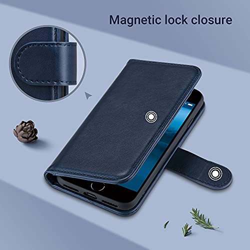 ULAK for iPhone SE 3(2022)/SE(2020)/8/7 Wallet Case Card Holder, Blue | Premium PU Leather Flip Case with Kickstand Card Slots,RFID Blocking,Wrist Strap, Durable Shockproof Cover 4.7 Inch - color: Blue
