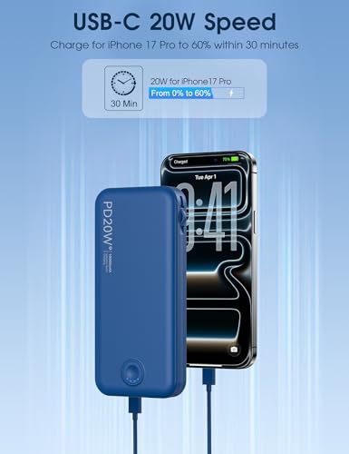 Nusyddy Portable Charger 10000mAh Fast Charging w/Built-in Wall Plug Navy - color: Navy