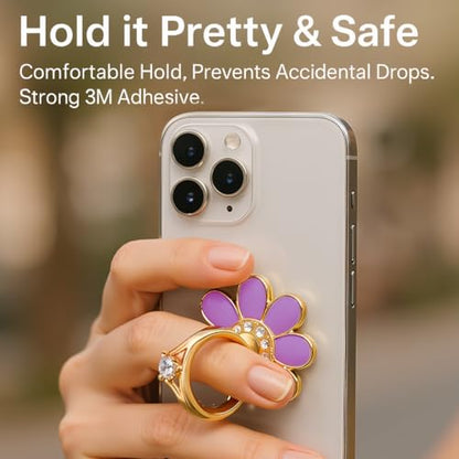NXVX Daisy Flower Phone Ring Holder, Purple Bling Finger Grip & Kickstand - color: Purple