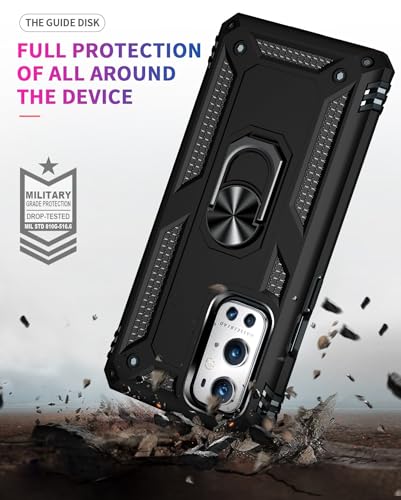Case for Oneplus 9 Pro Military Grade Shockproof Cell Phone Cover with Kickstand and 360° Rotating Ring, Magnetic Car Mount Compatible, Hard Heavy Duty Armor Protective Shell (Black)