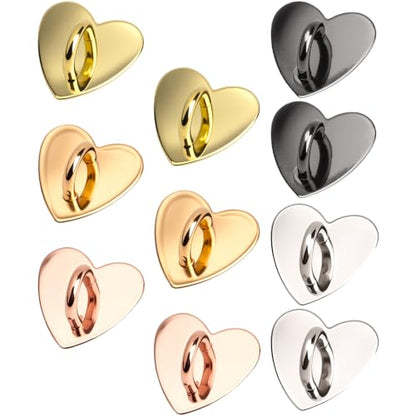 10 Pcs Metal Phone Charm Hook Adhesive Cell Phone Finger Ring Holder Loop Grip for Pad Phone Tablet Chain DIY Supplies Accessories Decorations (Heart)