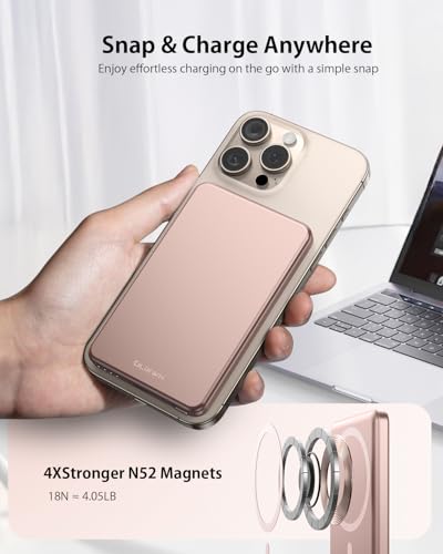 ULiXWH [0.3" Ultra Slim] [Alloy-Made] for Magsafe Portable Charger iPhone - color: Pink