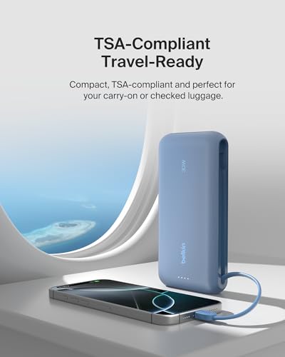 Belkin 20000mAh 30W USB C Power Bank, Portable Charger for iPhone & iPad - color: Blue, style: 20K mAh
