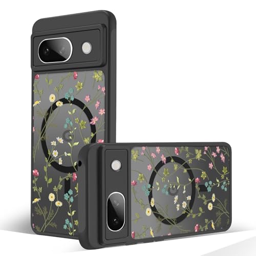 Magnetic Case for Google Pixel 8A[Compatible with MagSafe] Cute Black Flower Floral Pattern Case for Women Girls Soft TPU Bumper Hard PC Back Anti-Fall Shockproof Protective Slim Cover A8 - color: Flower Branch 1, size: Google Pixel 8A