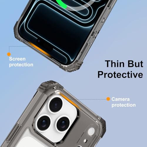 Clear Case for iPhone 17 Pro Max with Stand Compatible with MagSafe | Military Grade Heavy Duty Cover with 360 Rotatable Ring Kickstand -260417 - color: Clear Black, size: iPhone 17 Pro Max