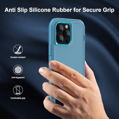 Sansunto for iPhone 13 Pro Max & iPhone 12 Pro Max Heavy Duty Shockproof Case, Full Body Protection Silicone Rubber with Hard PC Tough Rugged Durable Phone Cover for Boys & Men. (Teal/Turquoise) - color: Teal/Turquoise