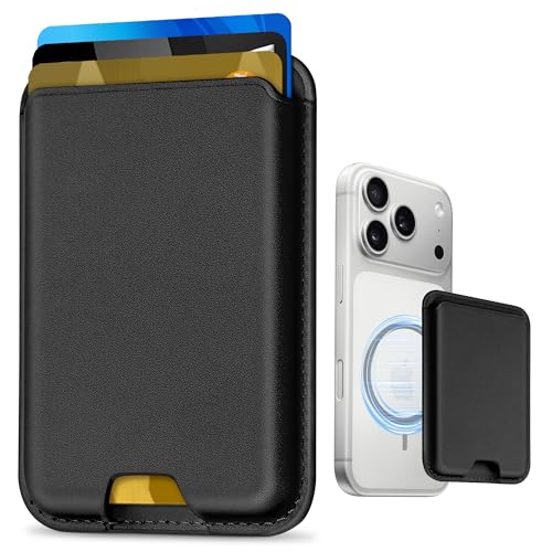 Magnetic Wallet Card Holder Compatible with iPhone 17 16 15 14 13 12 Pro Max Plus, Strong N52 Magnet Phone Wallet with RFID Blocking, Slim Vegan Leather Stick on Pocket for Daily Minimalist, Black