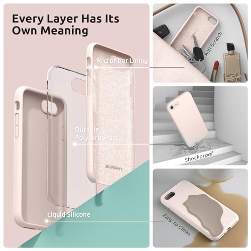 SURPHY Designed for iPhone SE Case, iPhone 8 Case, iPhone 7 Case, Liquid Silicone Phone Case for iPhone se 3rd 2nd SE 2022 SE 2020, Light Pink - color: Light Pink