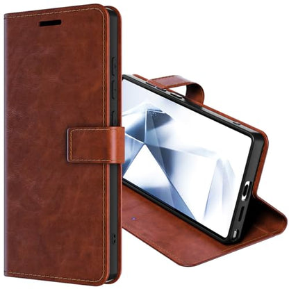 AICase for Samsung Galaxy S25 Ultra Wallet Case with [RFID Blocking] PU Leather Flip Folio Strong Magnetic Closure Protective Cover Credit Card Holder Kickstand Men Women for S25 Ultra 6.9" 2025_2 - color: Brown