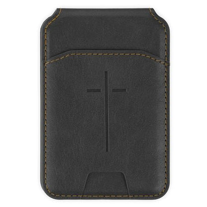 Christian Art Gifts Magsafe Compatible Magnetic Faux Leather Phone Wallet Stand for Men/Women: Multiple Non-Slip Card Slots, Secure Button Closure, ID Window, Debossed Cross Design, Black, 3.9" x 2.5" - color: Black Snap Closure/Cross