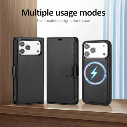 Shieldtop Compatible with MagSafe iPhone 17 Pro Max Wallet Case,Black | 2 in 1 Detachable Magnetic,Credit Card Holder Slots,RFID Blocking,PU Leather,Kickstand,Flip Folio Phone Cover for Men & Women - color: Black, size: KFT-iP 17 Pro Max - 6.9"