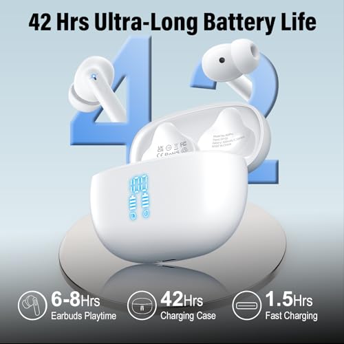 Wireless Earbuds, Bluetooth 5.4 Headphones Bass Stereo/Clear Calls, Ivory - color: AI-Ivory