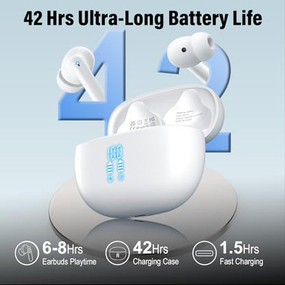 Wireless Earbuds, Bluetooth 5.4 Headphones Bass Stereo/Clear Calls, Ivory - color: AI-Ivory