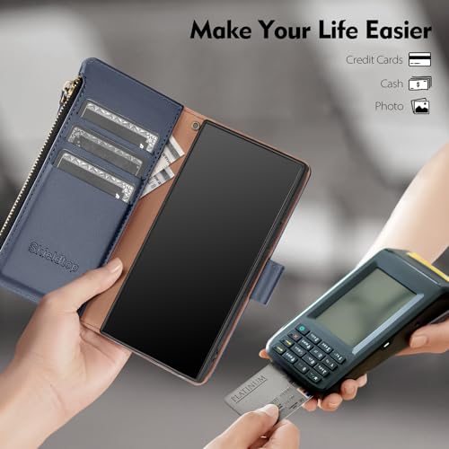 Shieldtop Compatible with Samsung Galaxy S23 Ultra 5G Wallet Case with Card Holder,Women Men RFID Blocking PU Leather Phone Case Flip Protective Cover Wrist Strap Zipper Credit Card Slots,Blue - color: Blue, size: Galaxy S23 Ultra - 6.8"