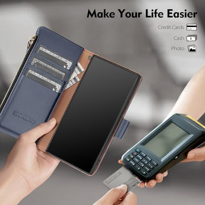Shieldtop Compatible with Samsung Galaxy S23 Ultra 5G Wallet Case with Card Holder,Women Men RFID Blocking PU Leather Phone Case Flip Protective Cover Wrist Strap Zipper Credit Card Slots,Blue - color: Blue, size: Galaxy S23 Ultra - 6.8"