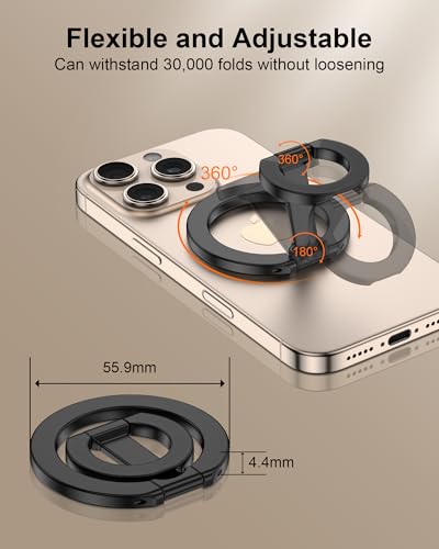 MagSafe Phone Grip Holder Dual-Sided Magnetic Finger Ring with Kickstand - color: Black