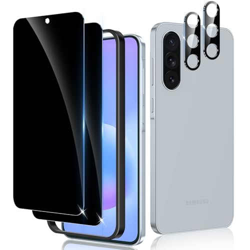 2+2 Pack for Samsung Galaxy A57 5G Privacy Screen Protector & Camera Lens Protector, Anti Spy Tempered Glass with Easy Installation Frame, Anti-Scratch, Case Friendly, Bubble Free - size: Samsung Galaxy A57 6.6 inches