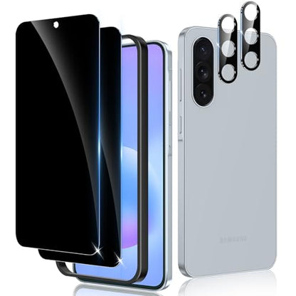 2+2 Pack for Samsung Galaxy A57 5G Privacy Screen Protector & Camera Lens Protector, Anti Spy Tempered Glass with Easy Installation Frame, Anti-Scratch, Case Friendly, Bubble Free - size: Samsung Galaxy A57 6.6 inches