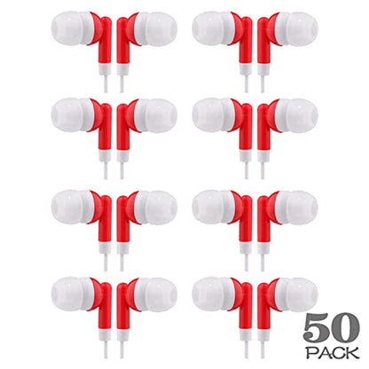 CN-Outlet Wholesale Earbuds Bulk Headphones Individually Bagged 50 Pack for iPhone, Android, MP3 Player for Schools, Libraries, Hospitals (Red) - color: Red