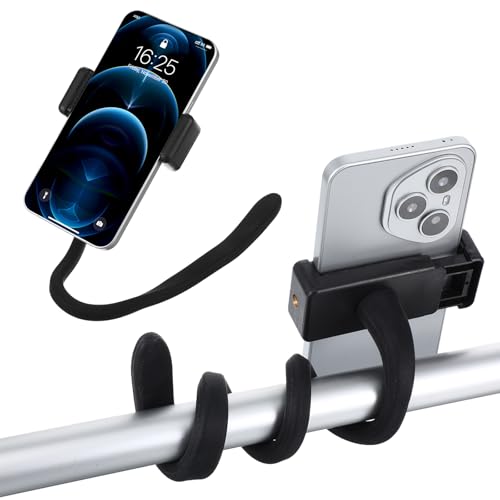 Sibba Stroller Phone Holder for Parent Portable Stroller Phone Holder Mount Universal 17inch Length Flexible Gooseneck Phones Stand with Non-skidding Arm Grip Angle Adjustable for Wheelchair Treadmill - color: Black