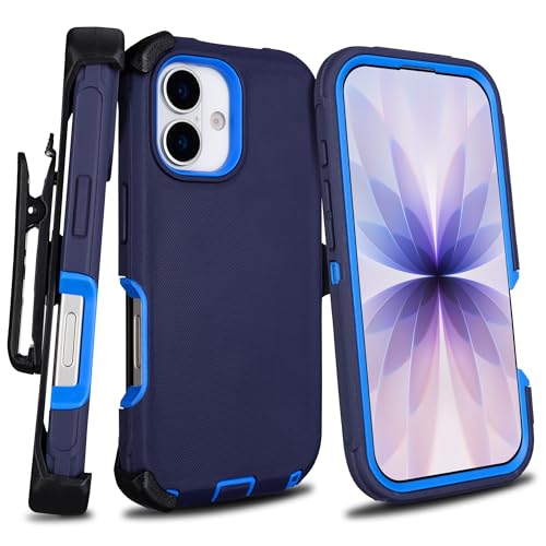 for iPhone 17 Case with Belt Clip Holster & Kickstand, Blue | Anti-Drop, 4 in 1 Heavy Duty Shockproof Protection for iPhone 17 Case Rugged - color: Blue