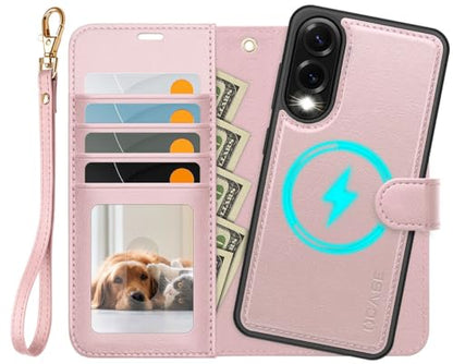 OCASE for Samsung Galaxy S25 Edge Detachable Wallet Case, Pink | 2-in-1, Card Holder, RFID Blocking, Stand, Wrist Strap, Shockproof, Wireless Charging, Magnetic, PU Leather Flip Phone Cover - color: Pink, size: Samsung Galaxy S25 Edge