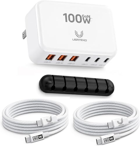 100W GaN USB C Charger Block, Slim Flat 6-Port Fast Charging Block