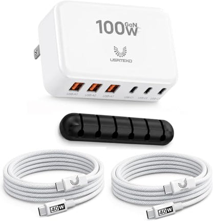 100W GaN USB C Charger Block, Slim Flat 6-Port Fast Charging Block