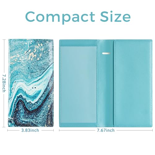 CoBak Checkbook Cover for Women & Men - PU Leather Case with RFID Blocking | Classic Design Check Book Holder for Personal and Business - color: Green Marble