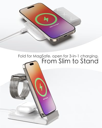 3 in 1 Charging Station for Multiple Devices,Travel Wireless Charging Station, Foldable Charger for iPhone 16/15/14/13/12/SE/11/X/8 Series,& Android Phone,& AirPods,& iWatch (Adapter Not Included)