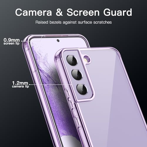 JETech Case for Samsung Galaxy S22, Anti-Yellowing, Purple | Shockproof Protection, Scratch Resistant Hard PC Back, Durable Transparent TPU Bumper - color: Purple