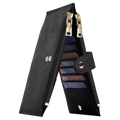 Travelambo RFID Wallet Women Large Size Bifold Multi Card Wallet Case with Zipper Pocke Credit Card Holder for Women - color: Black
