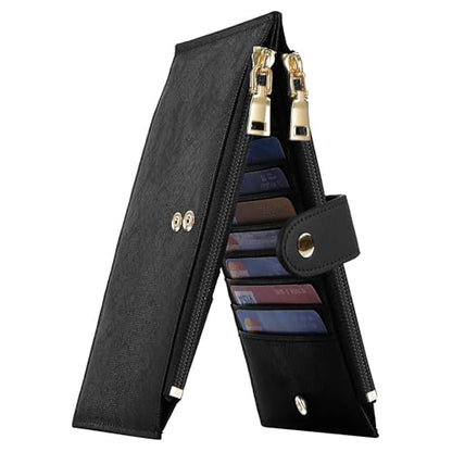 Travelambo RFID Wallet Women Large Size Bifold Multi Card Wallet Case with Zipper Pocke Credit Card Holder for Women - color: Black