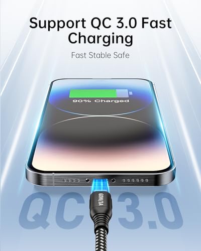 20ft USB C to USB C Cable 60W Fast Charging, Extra Long Braided Type C to C Charging Cable with USB 2.0 Data Transfer for iPhone 15/16/17, Samsung Galaxy, Pixel, Pad Pro/Air, MacBook Pro/Air