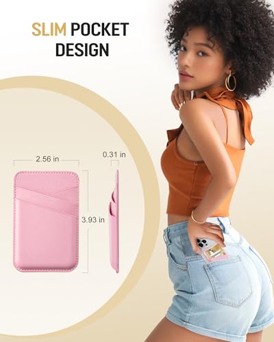 Senose wallet for phone, Phone Card Holder for Phone Case, Leather Credit Card Sticky Wallet 3 Pockets Back of Phone, Compatible for iPhone, Android, Samsung - Pink, 1 Pack - color: Pink-1Pack