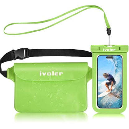 ivoler 2-Pack Waterproof Fanny Pack & Phone Pouch, Dry Bag for Passport, Phone & Wallet, Floating Waterproof Phone Case for Beach, Swimming, Kayaking, Boating, Cruise Essentials & Travel - color: Grass Green