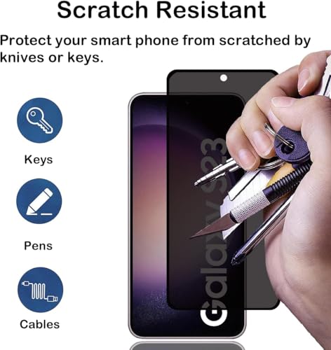 CJY For Samsung Galaxy S23 Privacy Screen Protector, 2+2 Pack Tempered Glass with Camera Lens Protector, 9H Hardness, Fingerprint Compatible, Case Friendly, Anti-Spy HD Glass - color: Samsung Galaxy S23 Privacy