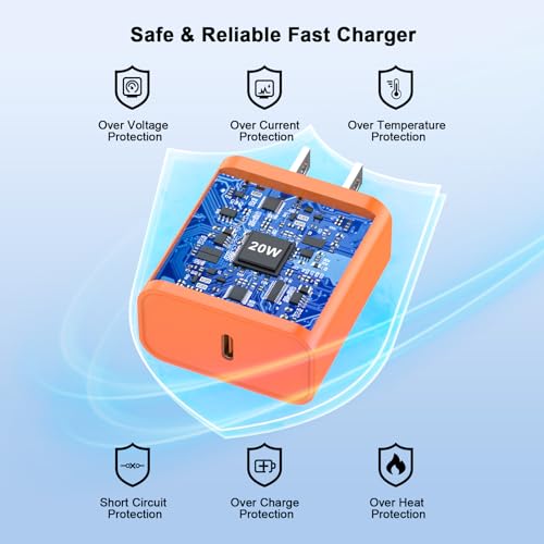 iPhone 17 16 15 Charger Fast Charging 6FT, 20W USB C Charger Block & Cable - color: Orange