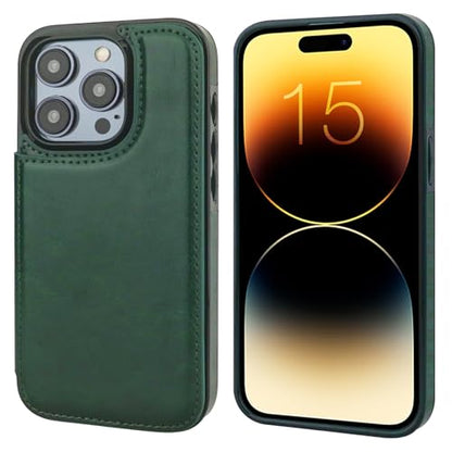 ONETOP for iPhone 15 Pro Wallet Case with Credit Card Holder,Green | Kickstand,ID/Cash Holder,Case Wallet with Card Slots,Double Magnetic Clasp,Durable PU Leather Shockproof Cover for Women Men - color: Green