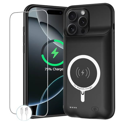 Battery Case for iPhone 16 Pro, 10000mAh Portable Protective Charging Case with Wireless Charging Compatible with iPhone 16 Pro (6.3 inch) Rechargeable Battery Pack Charger Case with Carplay (Black) - size: iPhone 16 Pro