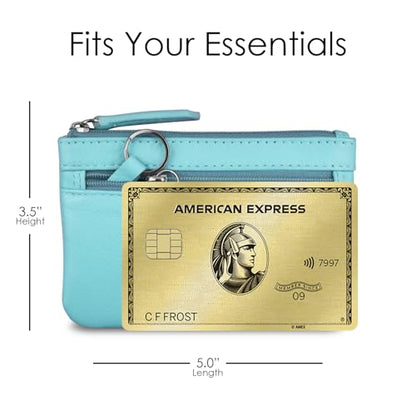 ili New York Leather Mini Compact Coin Purse - Aegean Blue - color: Aegean Blue