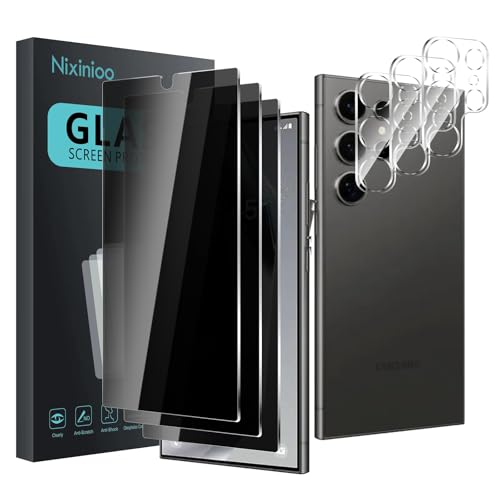 3 Pack Privacy Screen Protector for Samsung Galaxy S24 Ultra With 3 Pack Camera Lens Protector, Anti Spy Tempered Glass Film, 9H Hardness, Black Protector, Anti-Scratch, Bubble Free - size: Galaxy S24 Ultra FK33